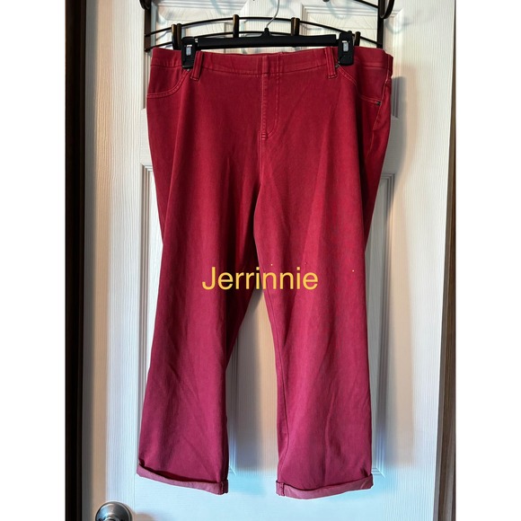 Time and Tru Denim - Time and Tru Womens XL Red Rum Pull On Cropped Jeggings Cuffed Stretch Pants